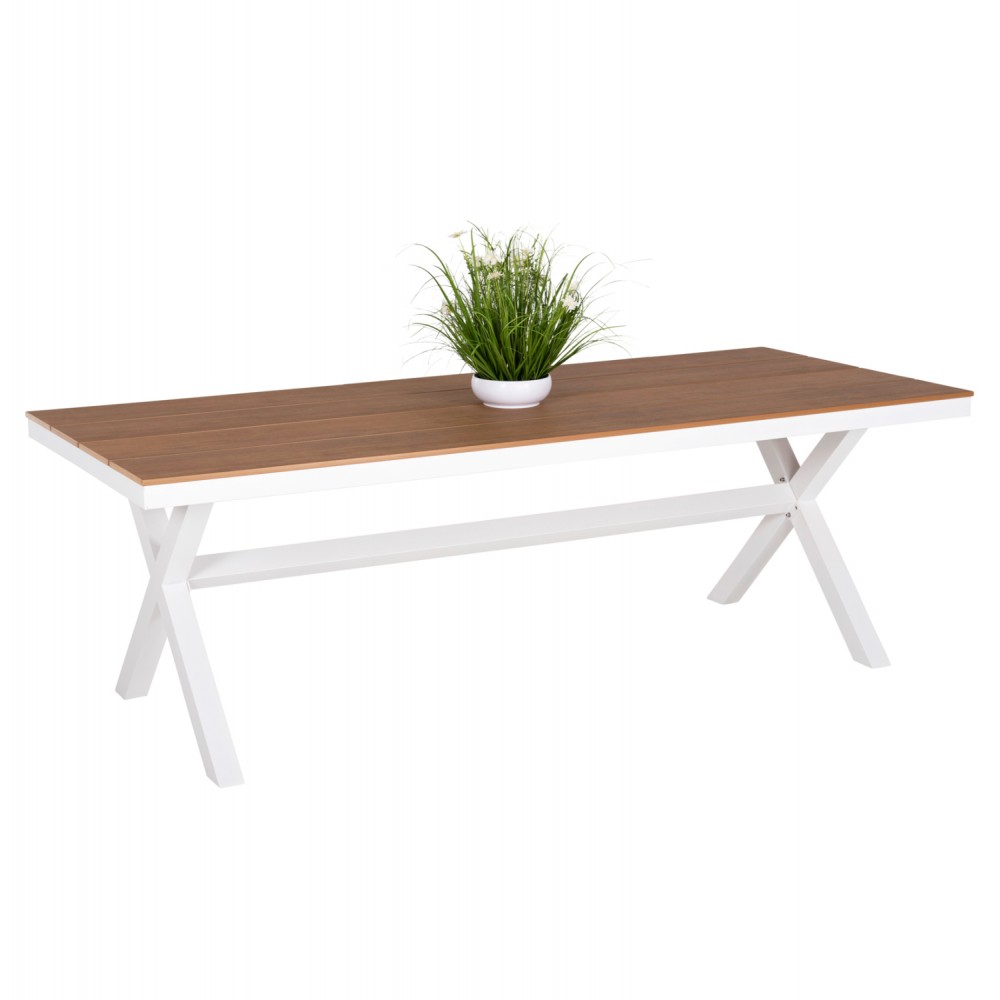 Τραπέζι ''TAWNEE'' από αλουμίνιο/ξύλο σε λευκό/φυσικό χρώμα 219,5x89,5x73