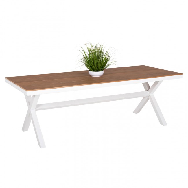 Τραπέζι ''TAWNEE'' από αλουμίνιο/ξύλο σε λευκό/φυσικό χρώμα 219,5x89,5x73