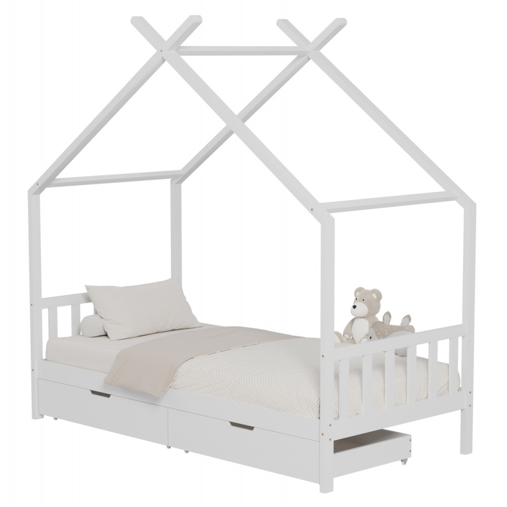 Κρεβάτι ''KLARICE' μονό από ξύλο σε χρώμα λευκό για στρώμα 190x90