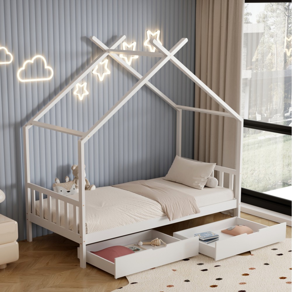 Κρεβάτι ''KLARICE' μονό από ξύλο σε χρώμα λευκό για στρώμα 190x90