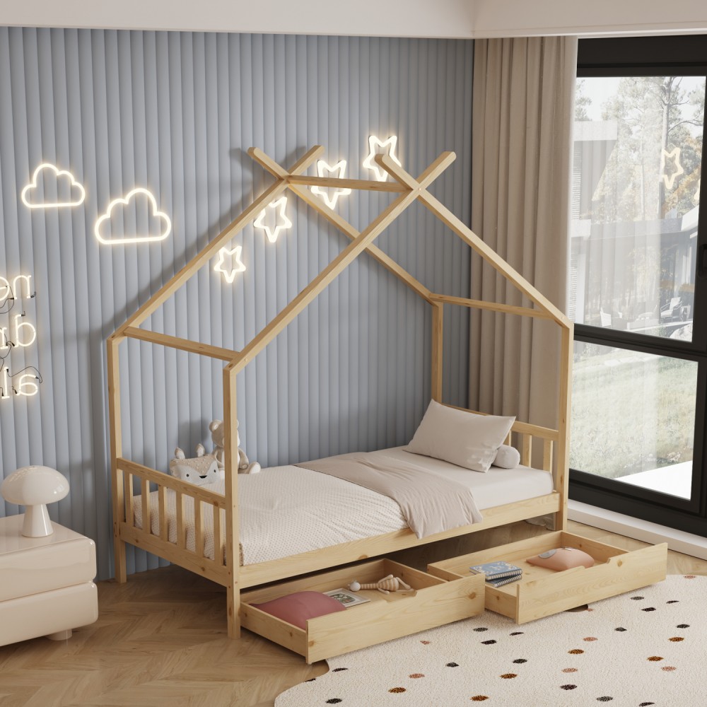 Κρεβάτι ''KLARICE' μονό από ξύλο σε χρώμα φυσικό για στρώμα 190x90