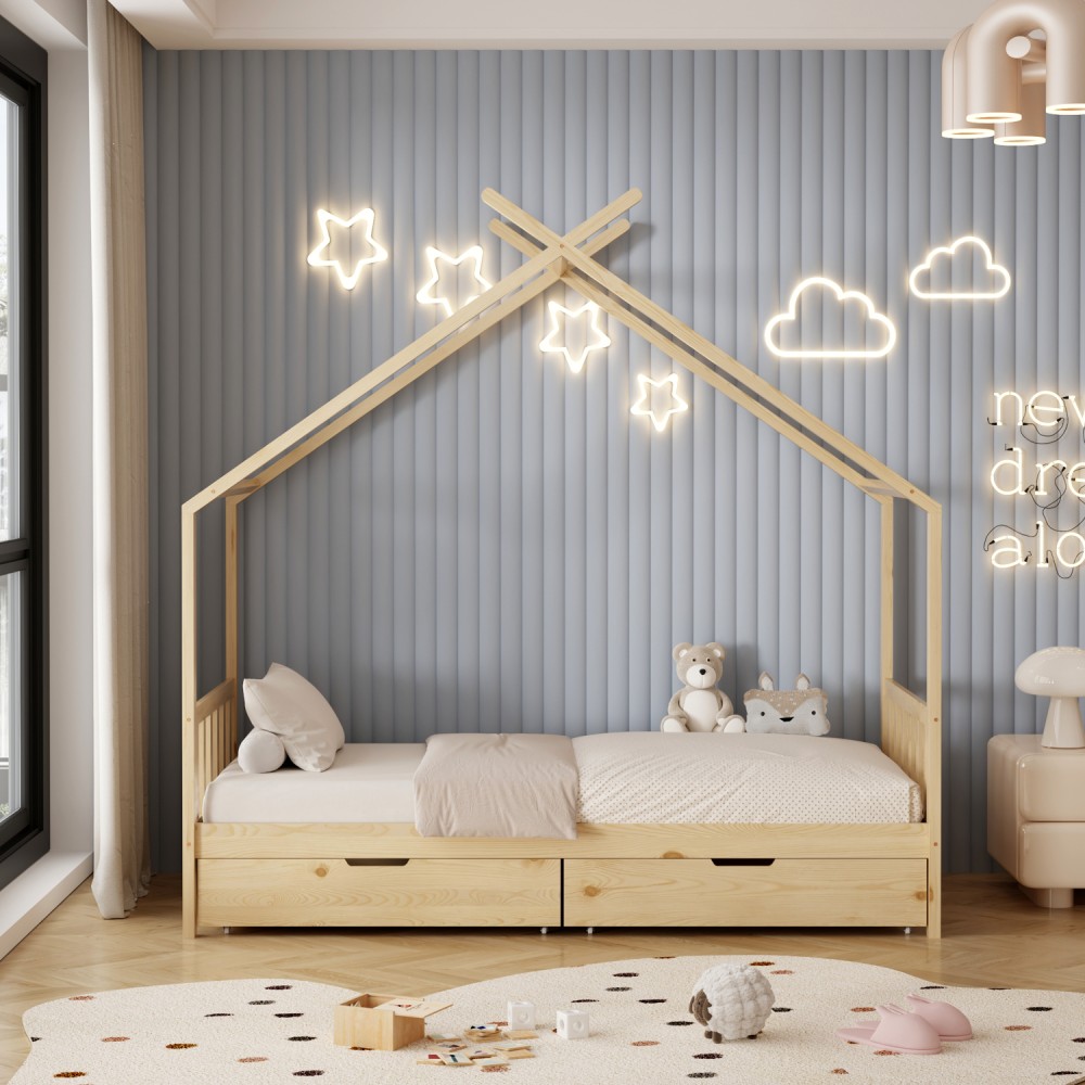 Κρεβάτι ''KLARICE' μονό από ξύλο σε χρώμα φυσικό για στρώμα 190x90