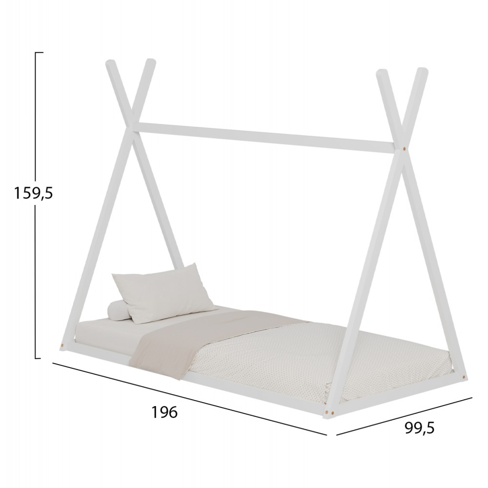 Κρεβάτι ''MUNK' μονό από ξύλο σε χρώμα λευκό για στρώμα 190x90