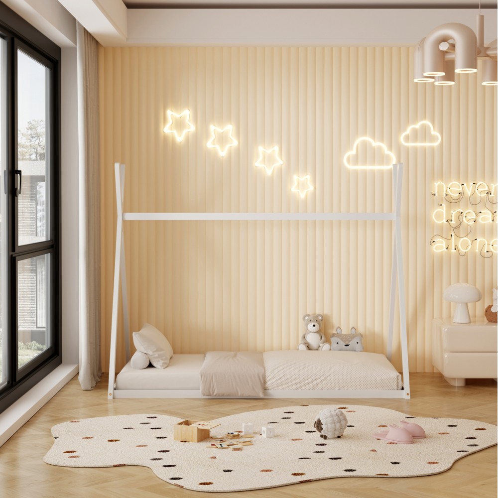 Κρεβάτι ''MUNK' μονό από ξύλο σε χρώμα λευκό για στρώμα 190x90