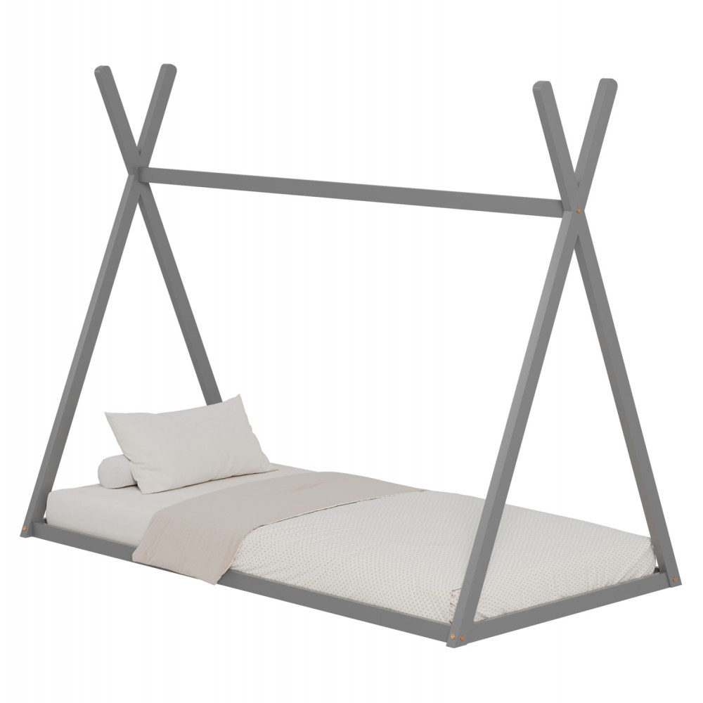 Κρεβάτι ''MUNK' μονό από ξύλο σε χρώμα γκρι για στρώμα 190x90