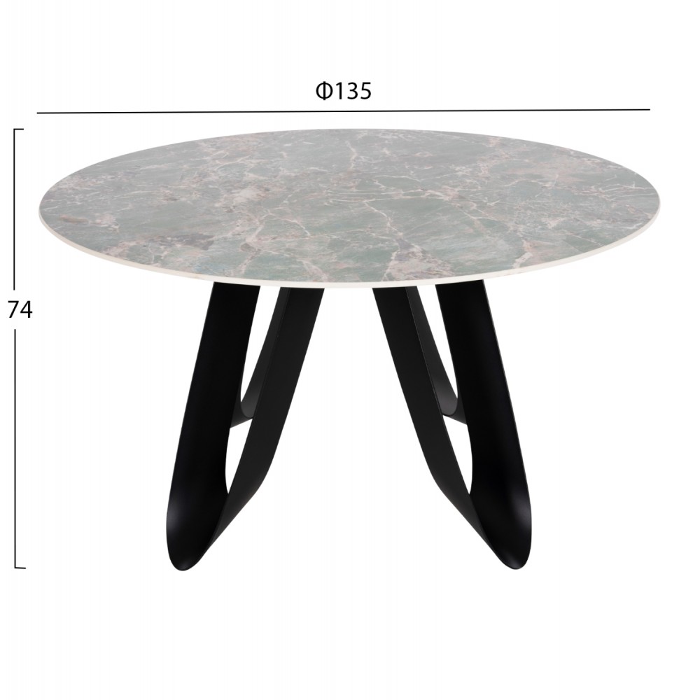 Τραπέζι "ZOD" από μέταλλο/κεραμικό σε χρώμα μαύρο/γκρι μαρμάρου Φ135x74