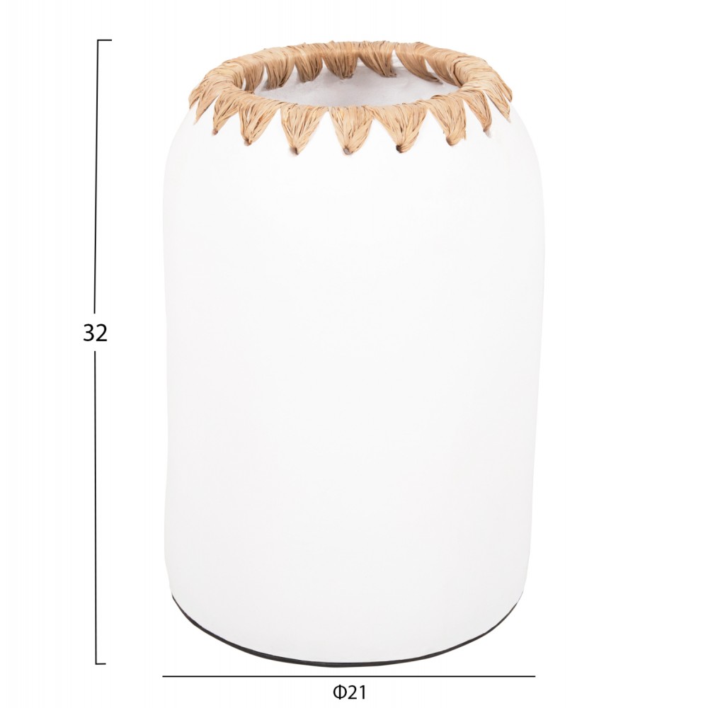 Διακοσμητικό βάζο δαπέδου από τερακότα/ψάθα σε χρώμα λευκό/μπεζ Φ21Χ32