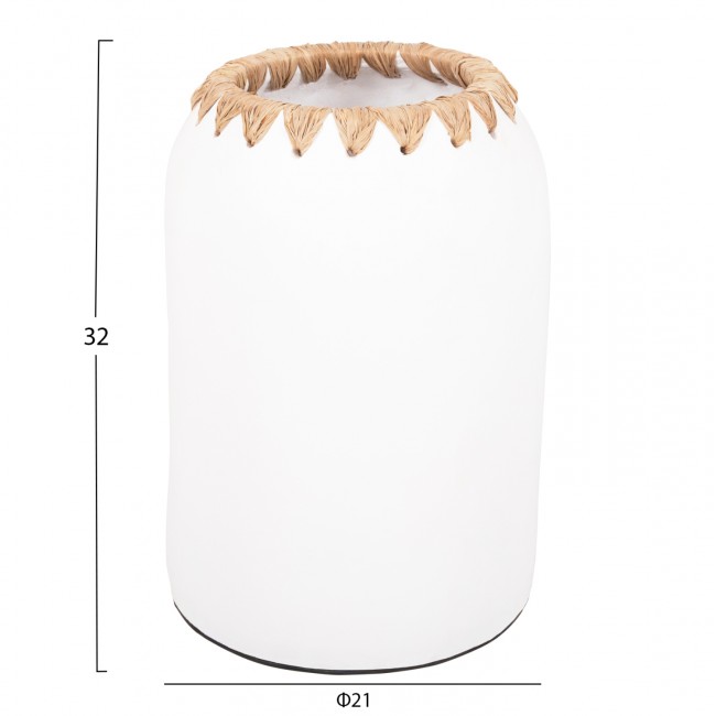 Διακοσμητικό βάζο δαπέδου από τερακότα/ψάθα σε χρώμα λευκό/μπεζ Φ21Χ32
