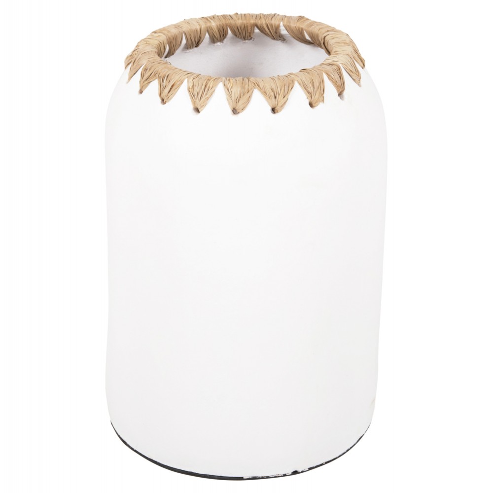 Διακοσμητικό βάζο δαπέδου από τερακότα/ψάθα σε χρώμα λευκό/μπεζ Φ21Χ32