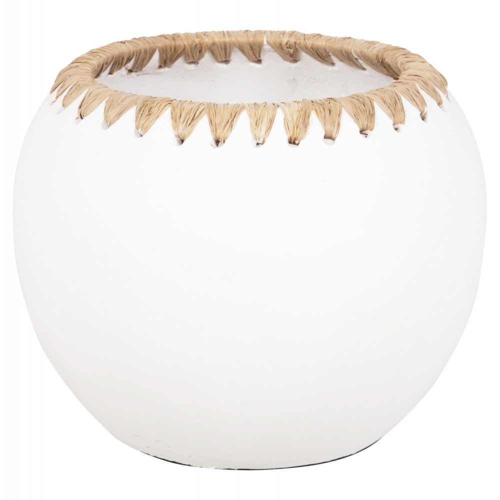 Διακοσμητικό βάζο από τερακότα/ψάθα σε χρώμα λευκό/μπεζ Φ29x23