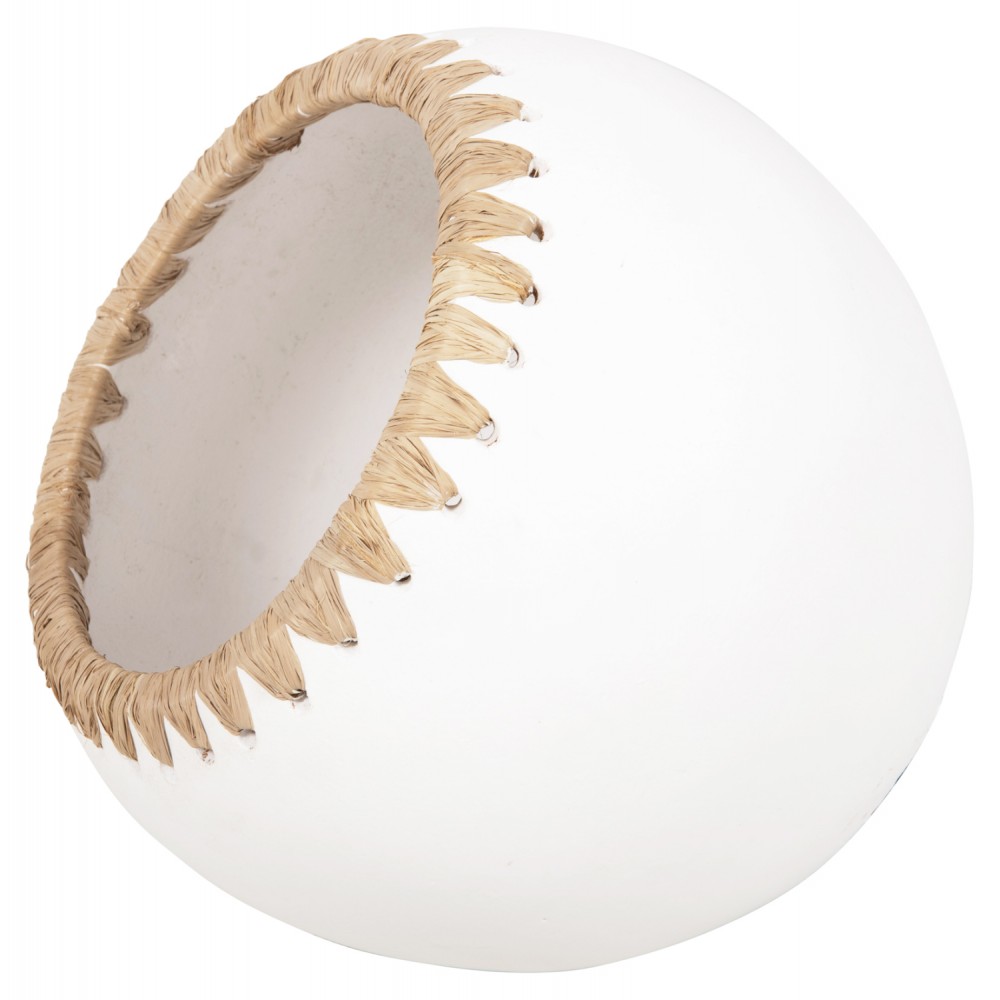 Διακοσμητικό βάζο από τερακότα/ψάθα σε χρώμα λευκό/μπεζ Φ29x23