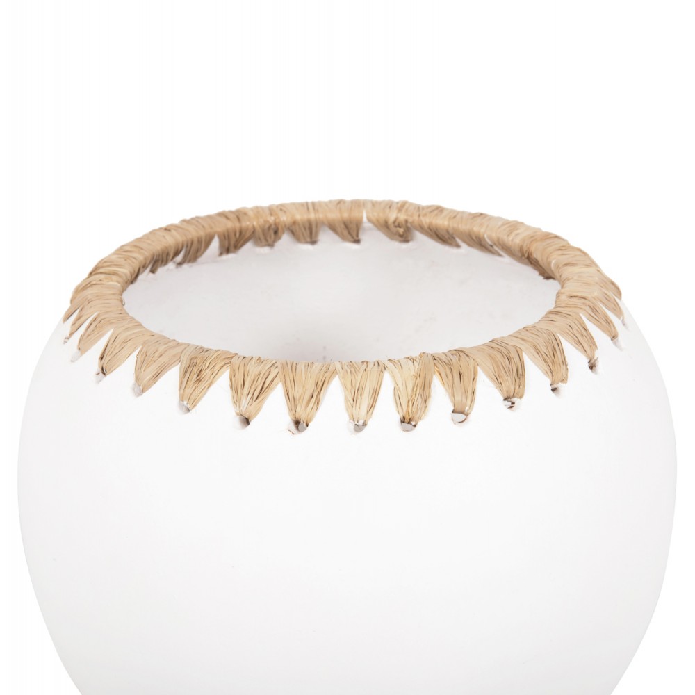 Διακοσμητικό βάζο από τερακότα/ψάθα σε χρώμα λευκό/μπεζ Φ29x23