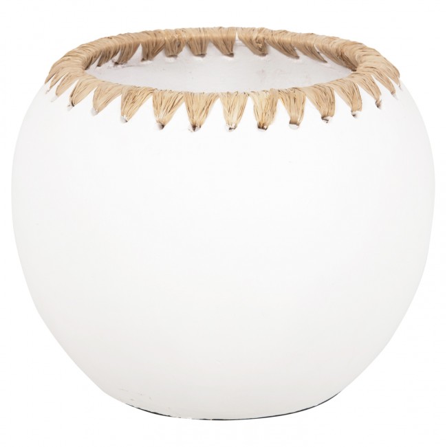 Διακοσμητικό βάζο από τερακότα/ψάθα σε χρώμα λευκό/μπεζ Φ29x23