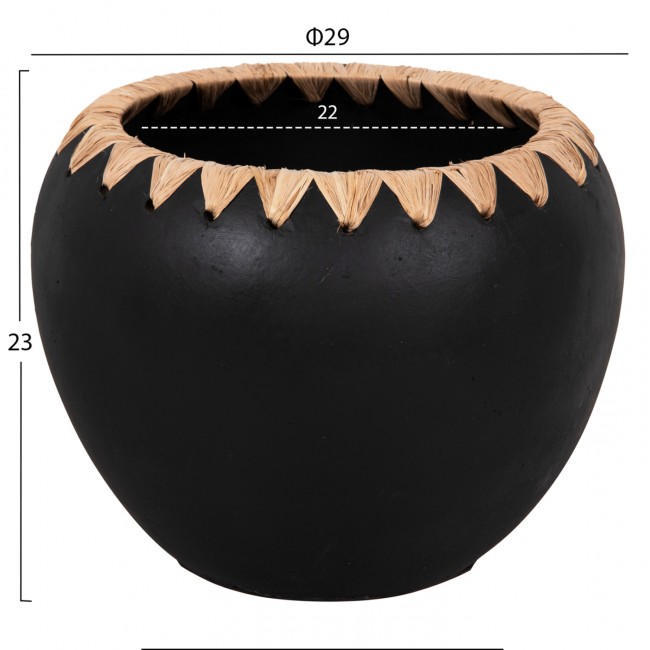 Διακοσμητικό βάζο από τερακότα/ψάθα σε χρώμα μαύρο/μπεζ Φ29x23