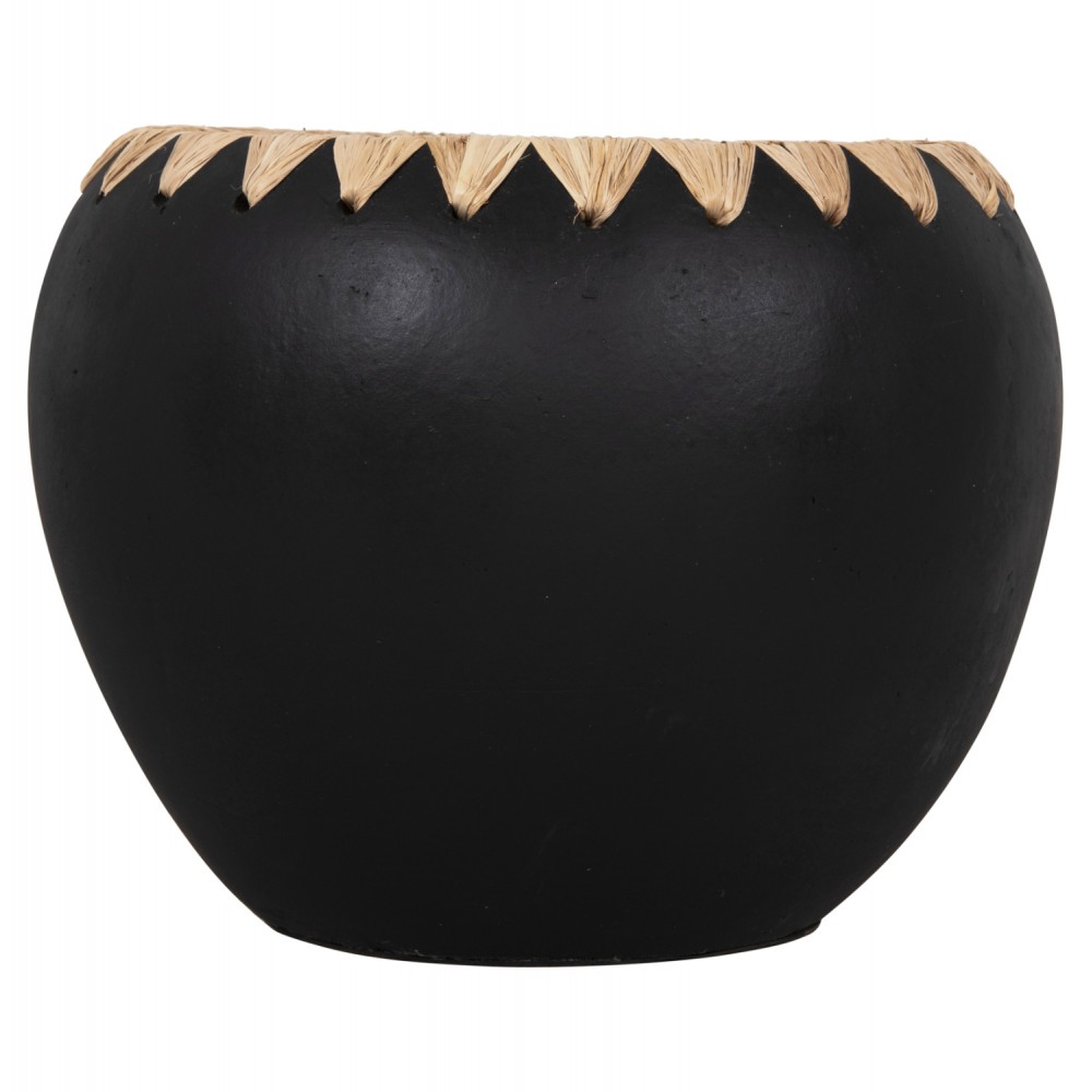 Διακοσμητικό βάζο από τερακότα/ψάθα σε χρώμα μαύρο/μπεζ Φ29x23