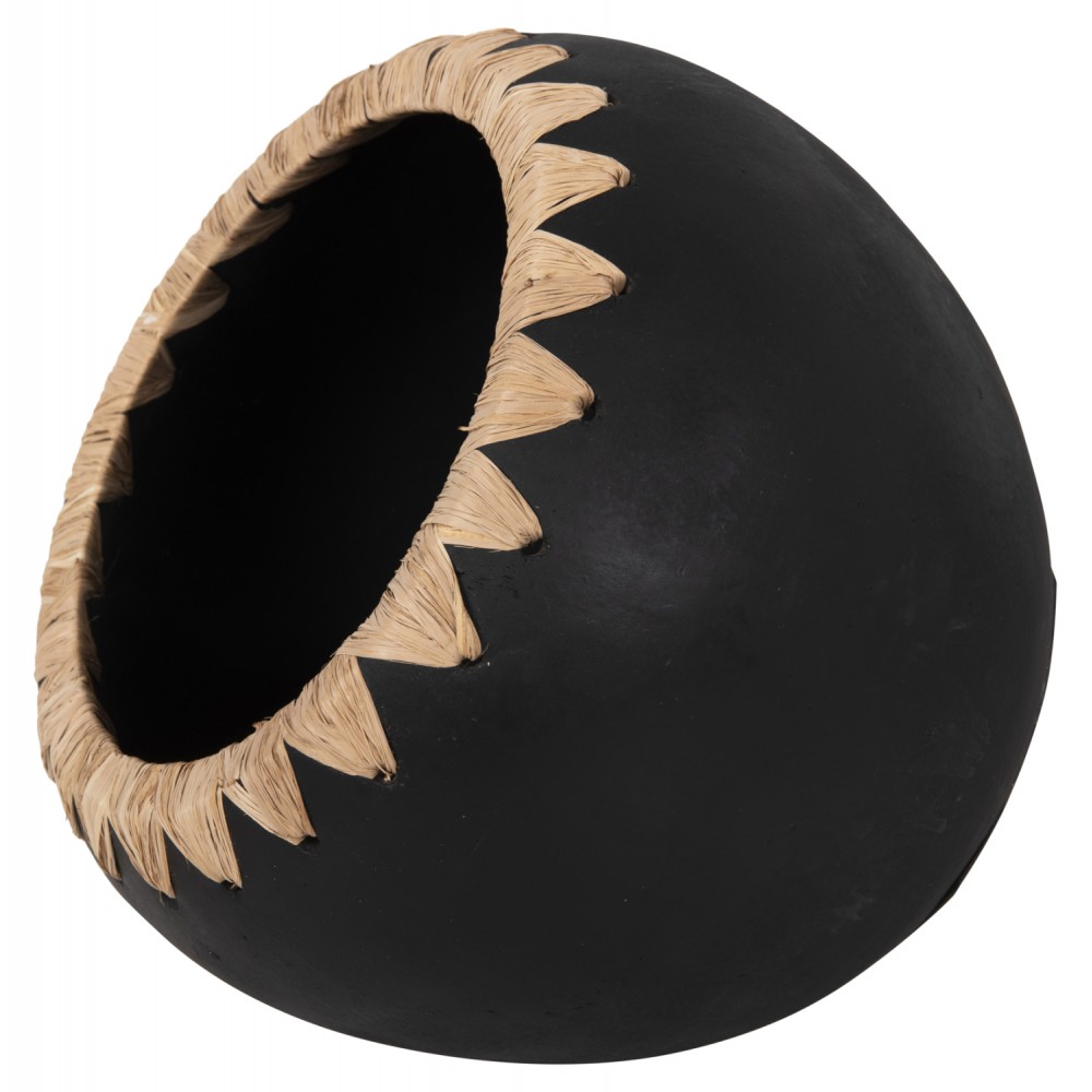 Διακοσμητικό βάζο από τερακότα/ψάθα σε χρώμα μαύρο/μπεζ Φ29x23