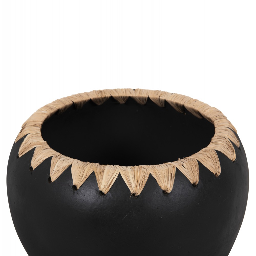 Διακοσμητικό βάζο από τερακότα/ψάθα σε χρώμα μαύρο/μπεζ Φ29x23