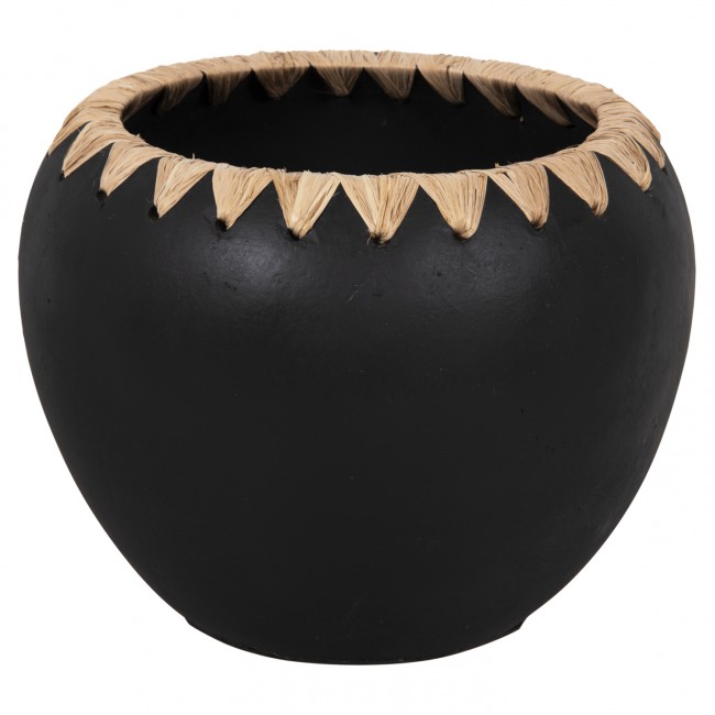 Διακοσμητικό βάζο από τερακότα/ψάθα σε χρώμα μαύρο/μπεζ Φ29x23