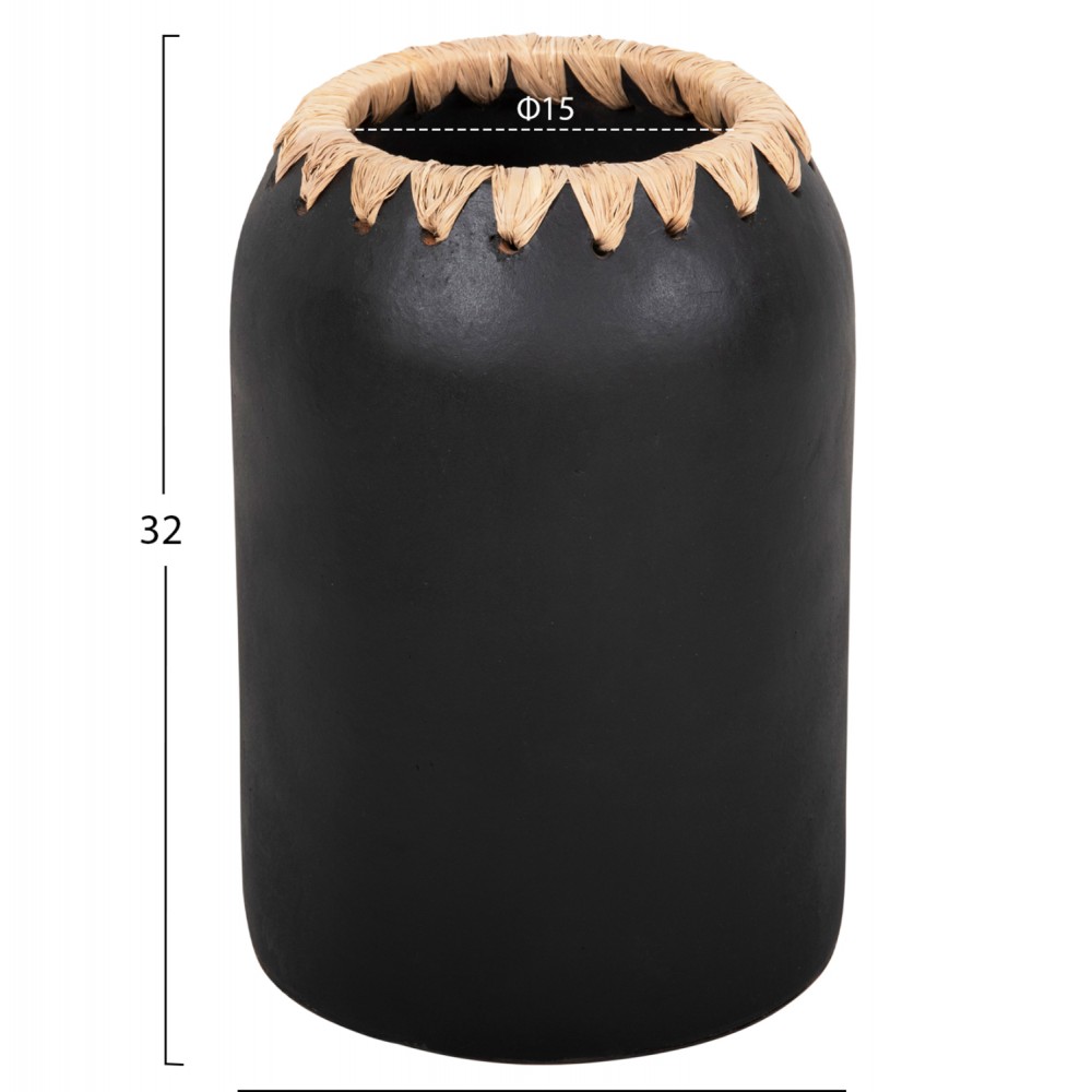 Διακοσμητικό βάζο δαπέδου από τερακότα/ψάθα σε χρώμα μαύρο/μπεζ Φ21Χ32