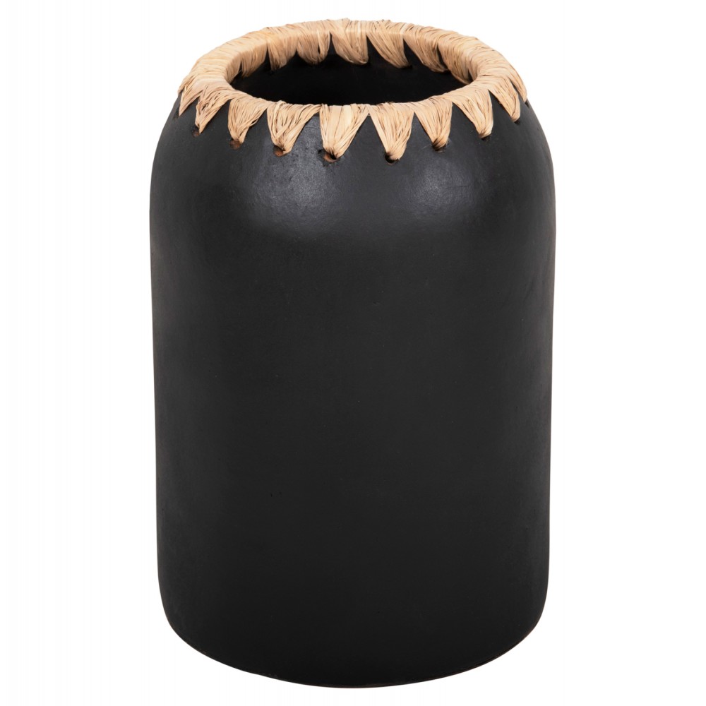 Διακοσμητικό βάζο δαπέδου από τερακότα/ψάθα σε χρώμα μαύρο/μπεζ Φ21Χ32