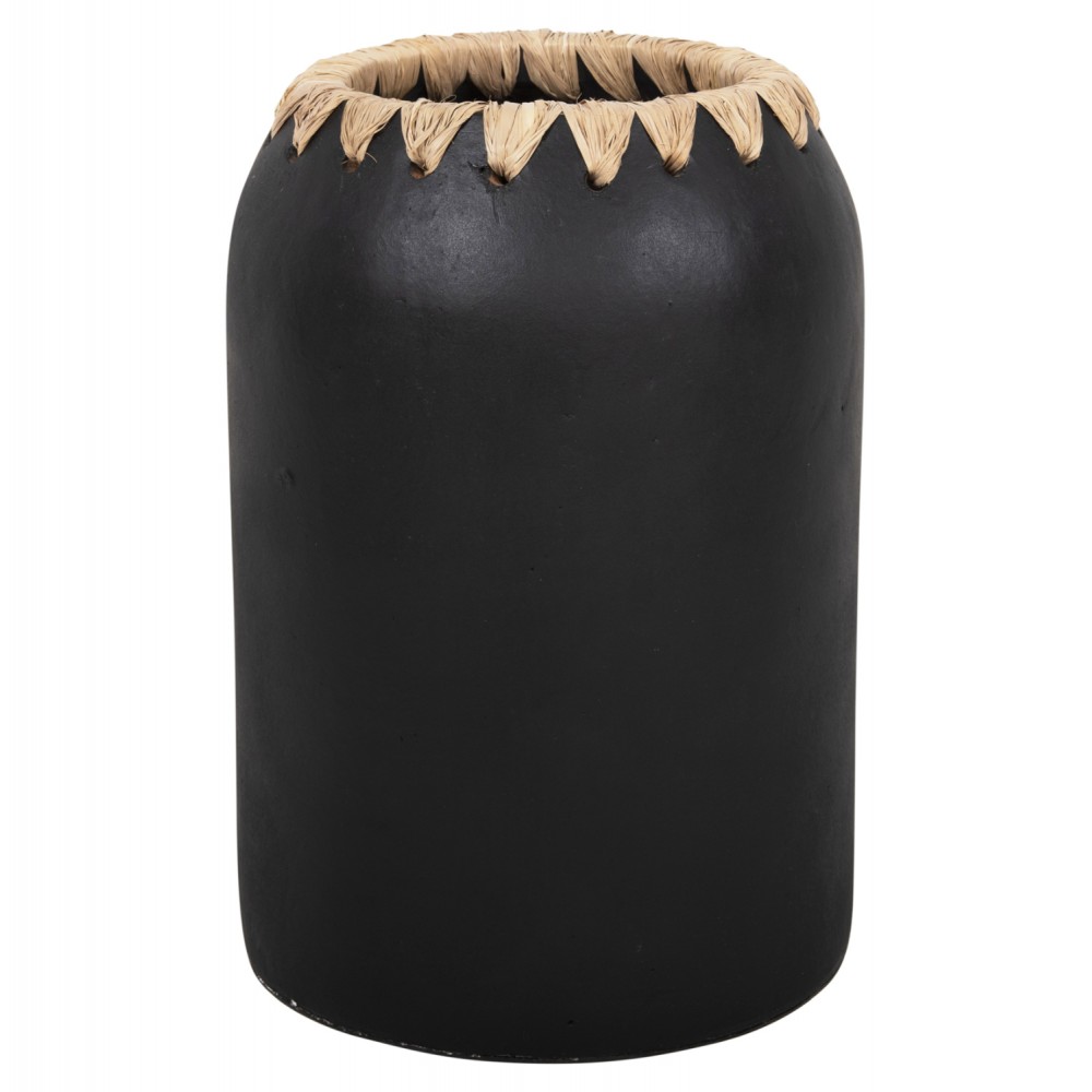 Διακοσμητικό βάζο δαπέδου από τερακότα/ψάθα σε χρώμα μαύρο/μπεζ Φ21Χ32