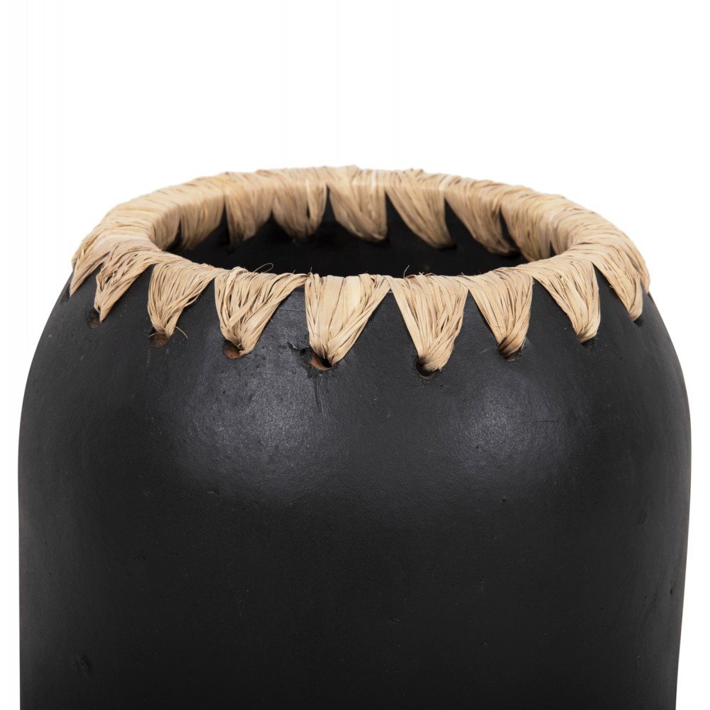 Διακοσμητικό βάζο δαπέδου από τερακότα/ψάθα σε χρώμα μαύρο/μπεζ Φ21Χ32
