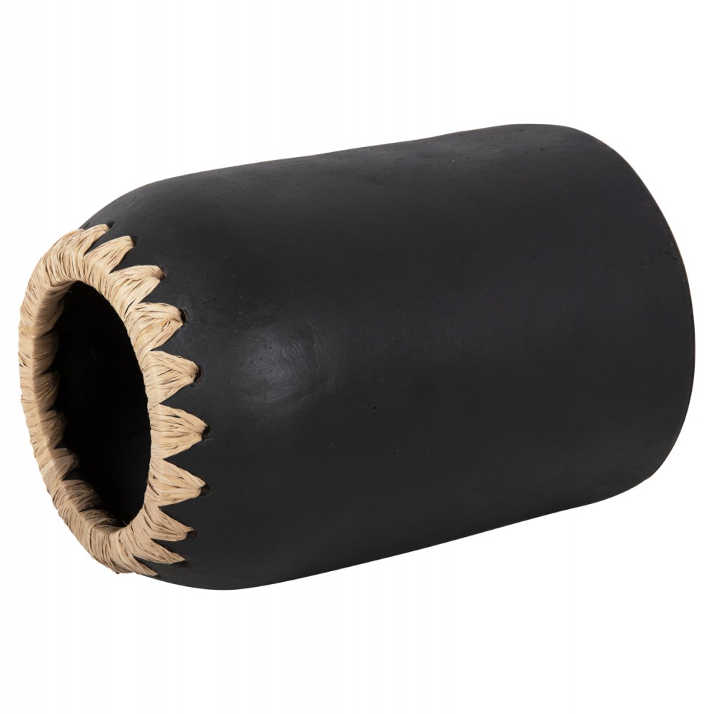 Διακοσμητικό βάζο δαπέδου από τερακότα/ψάθα σε χρώμα μαύρο/μπεζ Φ21Χ32