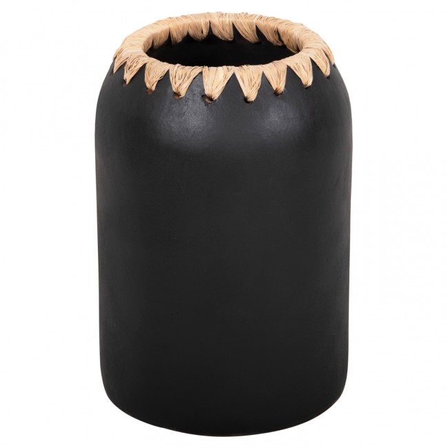 Διακοσμητικό βάζο δαπέδου από τερακότα/ψάθα σε χρώμα μαύρο/μπεζ Φ21Χ32