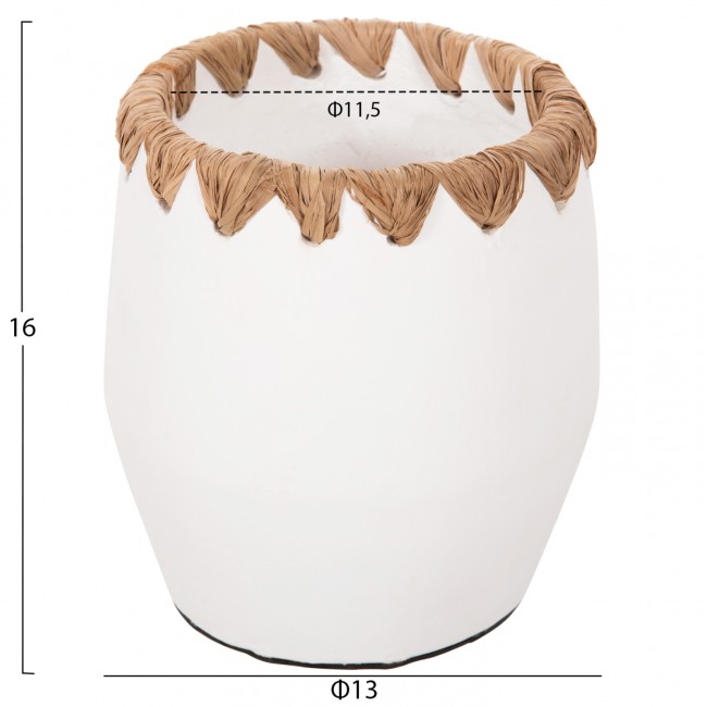 Διακοσμητικό βάζο δαπέδου από τερακότα/ψάθα σε χρώμα λευκό/μπεζ Φ13x16