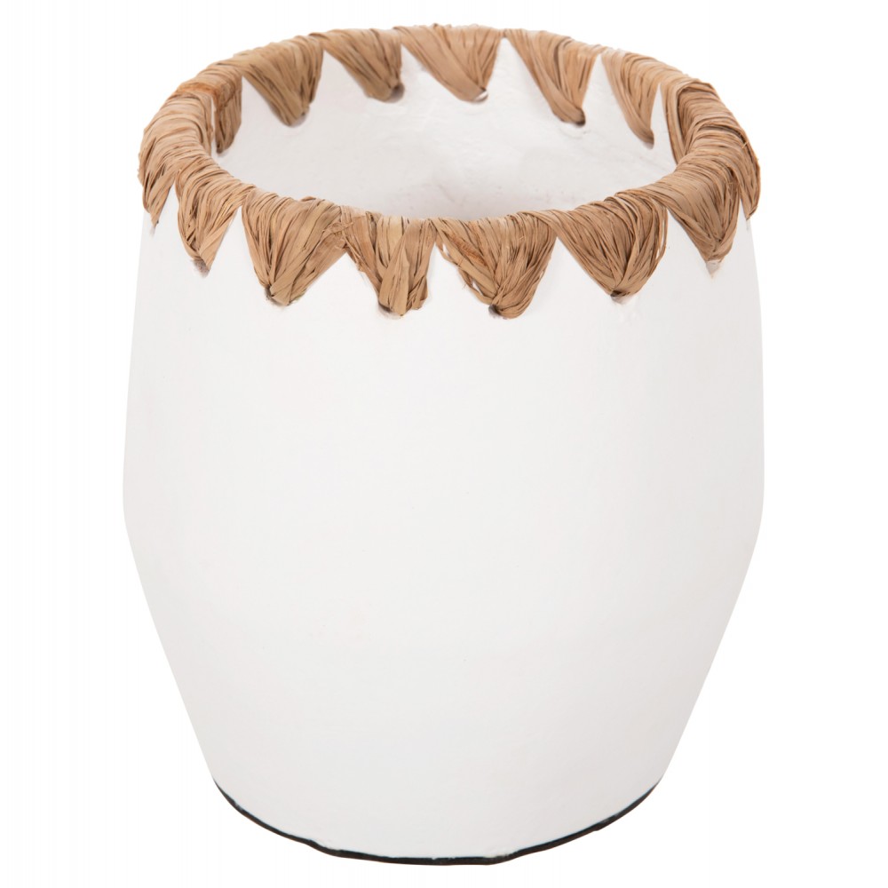 Διακοσμητικό βάζο δαπέδου από τερακότα/ψάθα σε χρώμα λευκό/μπεζ Φ13x16