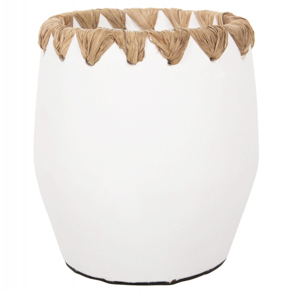 Διακοσμητικό βάζο δαπέδου από τερακότα/ψάθα σε χρώμα λευκό/μπεζ Φ13x16