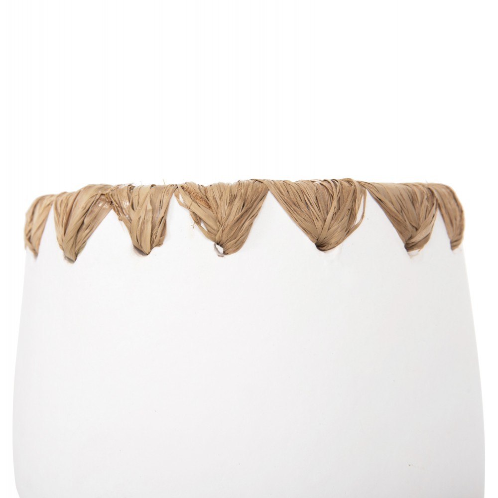 Διακοσμητικό βάζο δαπέδου από τερακότα/ψάθα σε χρώμα λευκό/μπεζ Φ13x16