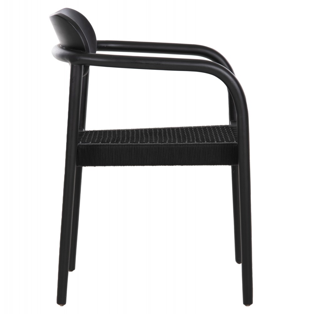 Πολυθρόνα "OSLO" από ξύλο/σχοινί σε μαύρο χρώμα 55x54x80