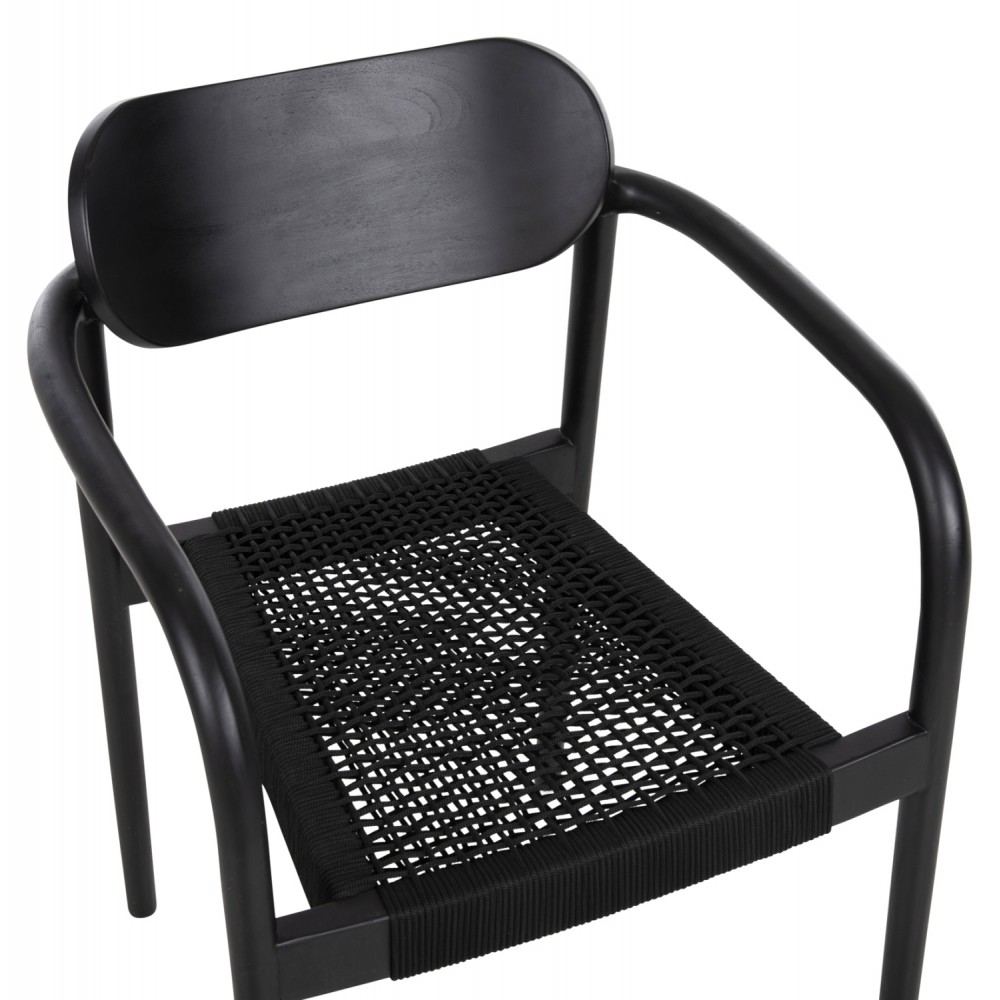 Πολυθρόνα "OSLO" από ξύλο/σχοινί σε μαύρο χρώμα 55x54x80