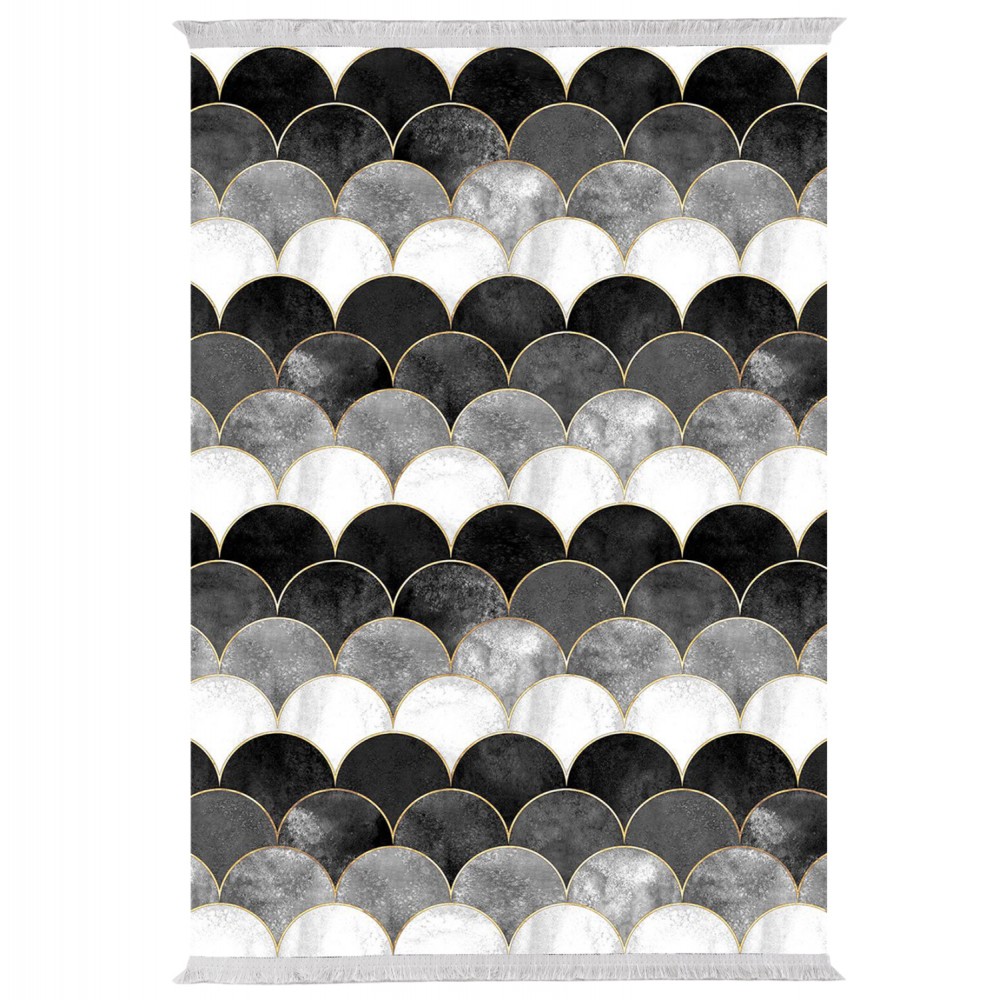 Χαλί "JOSIANE" με κρόσια από πολυεστέρα σε χρώμα μαύρο/γκρι 120X170