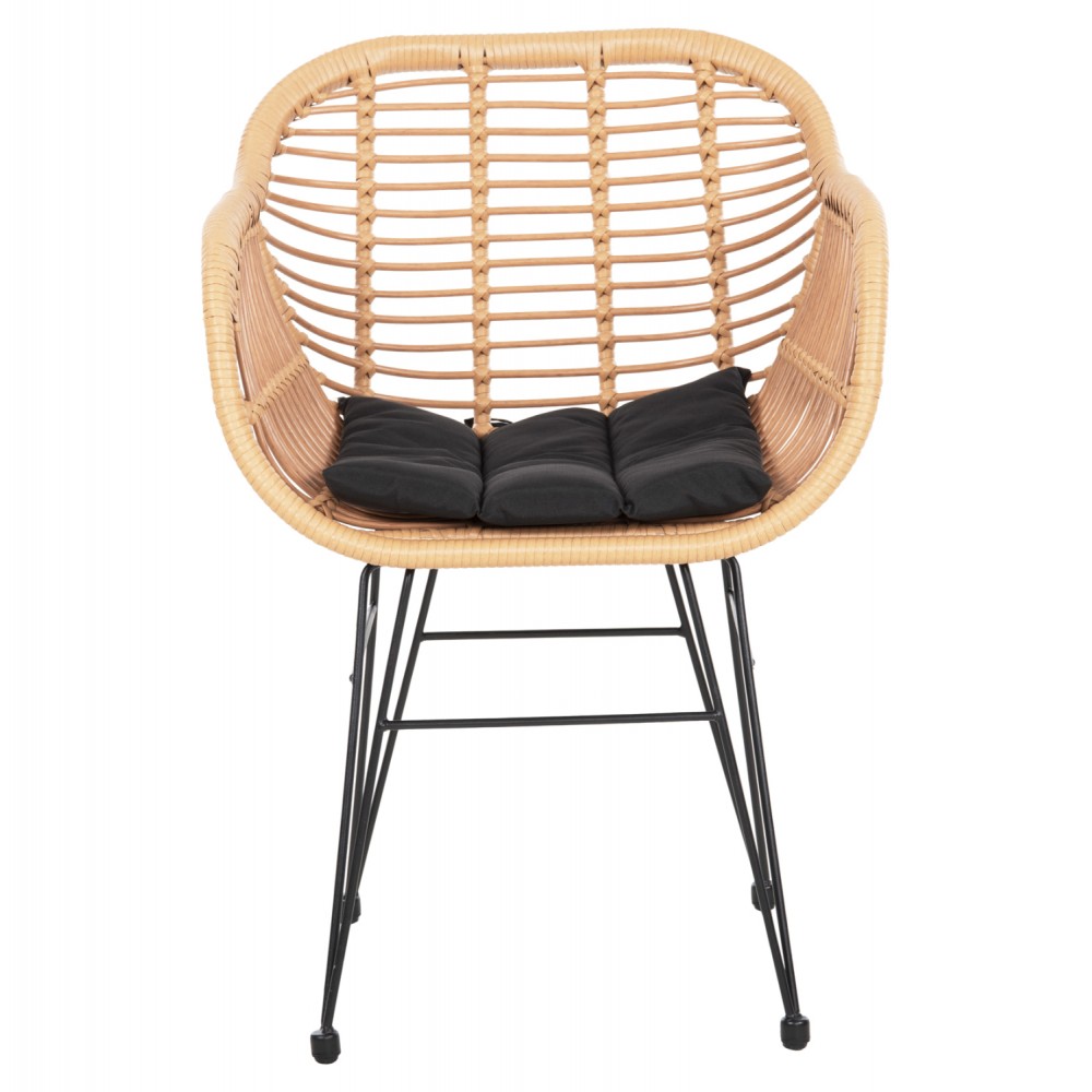 Πολυθρόνα "ALLEGRA" από μέταλλο/wicker σε χρώμα μαύρο/μπεζ 58x59x82