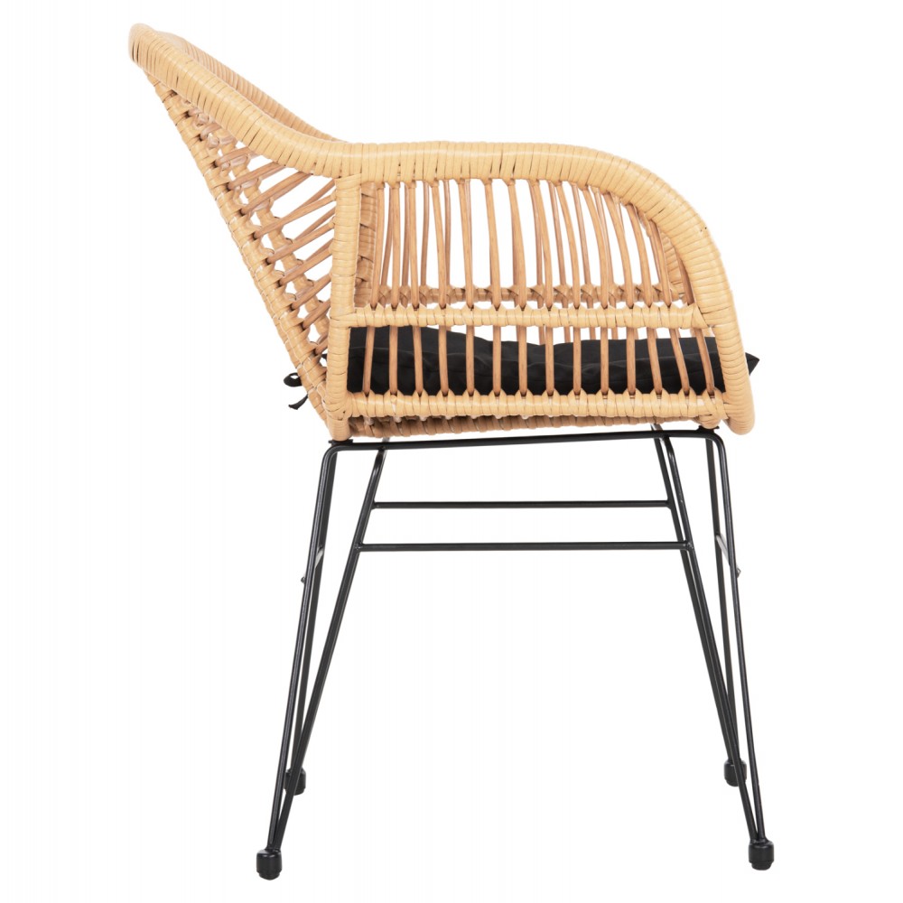 Πολυθρόνα "ALLEGRA" από μέταλλο/wicker σε χρώμα μαύρο/μπεζ 58x59x82