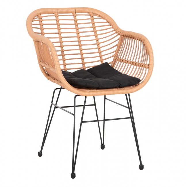 Πολυθρόνα "ALLEGRA" από μέταλλο/wicker σε χρώμα μαύρο/μπεζ 58x59x82