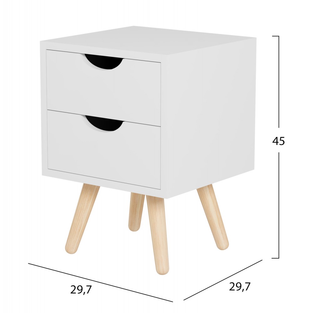 Κομοδίνο "DINKL" σε λευκό/φυσικό χρώμα 29,7x29,7x45