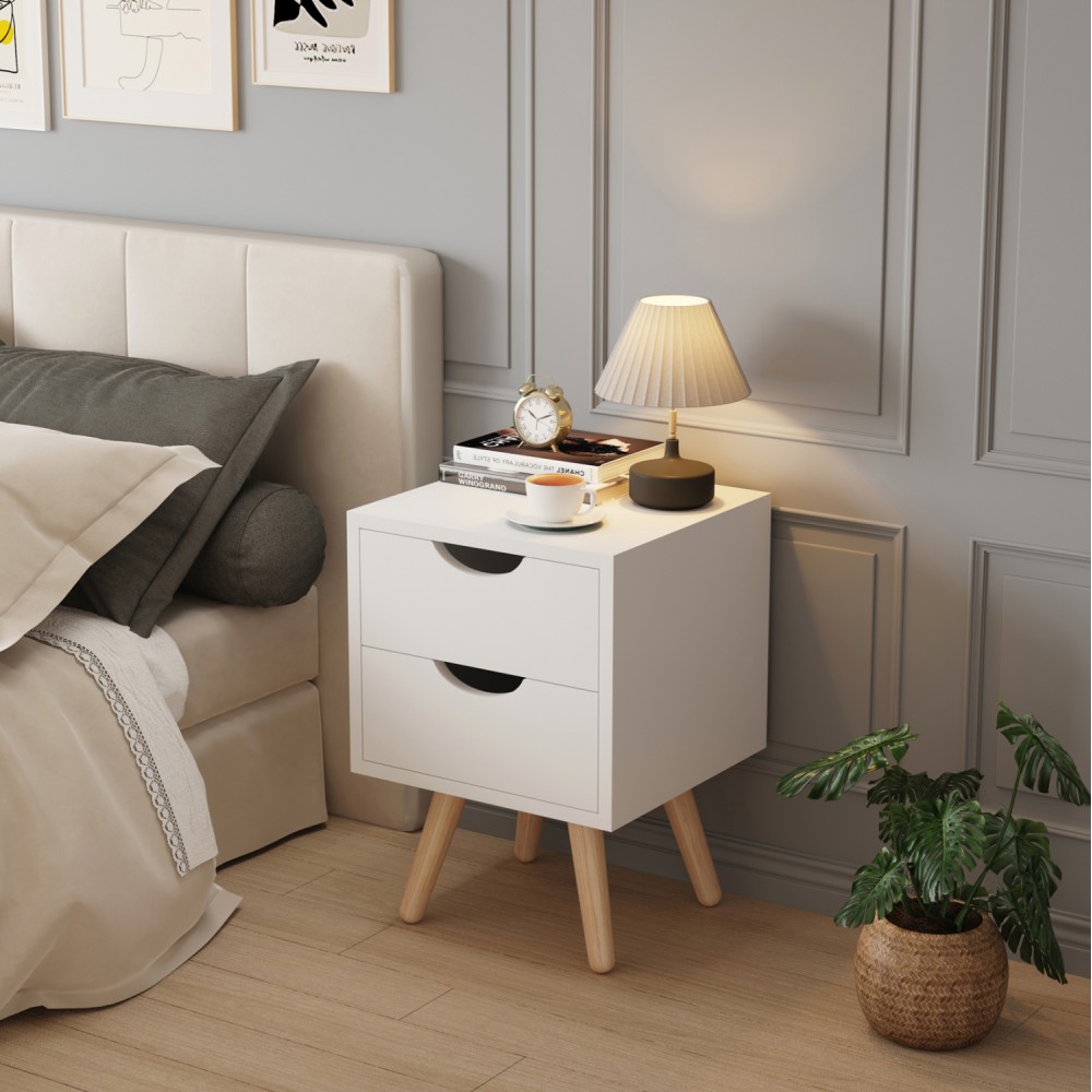 Κομοδίνο "DINKL" σε λευκό/φυσικό χρώμα 29,7x29,7x45