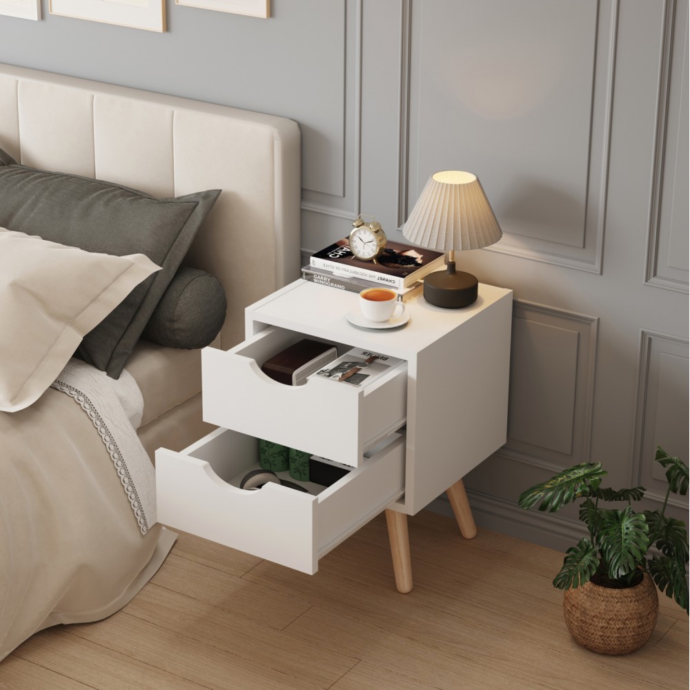 Κομοδίνο "DINKL" σε λευκό/φυσικό χρώμα 29,7x29,7x45