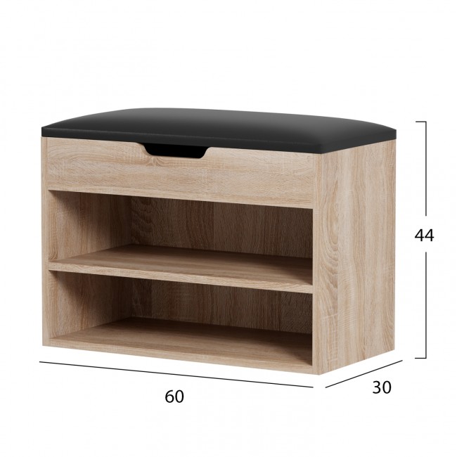 Παπουτσοθήκη με κάθισμα "ROMIR" σε χρώμα σονόμα/καφέ 60x30x44