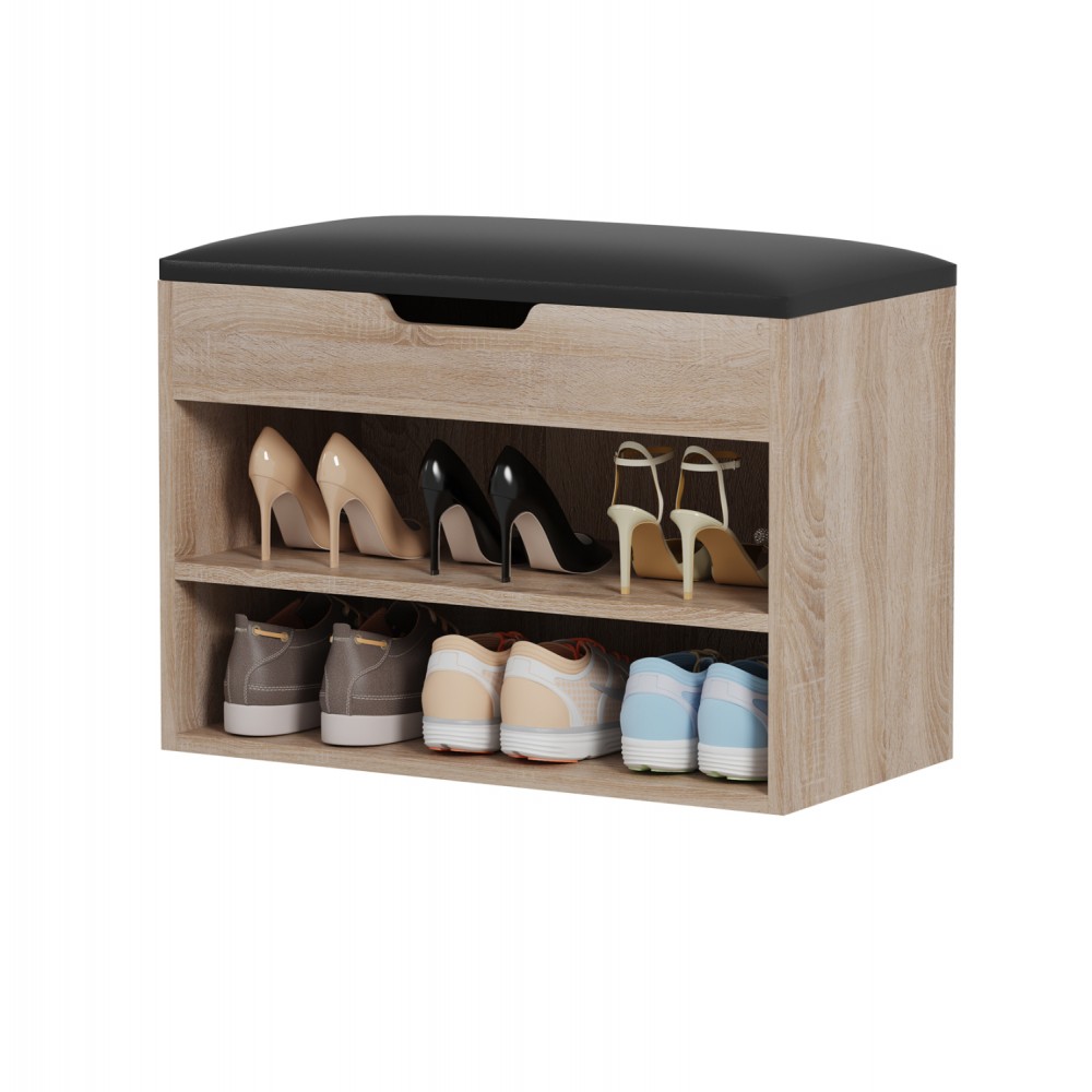 Παπουτσοθήκη με κάθισμα "ROMIR" σε χρώμα σονόμα/καφέ 60x30x44