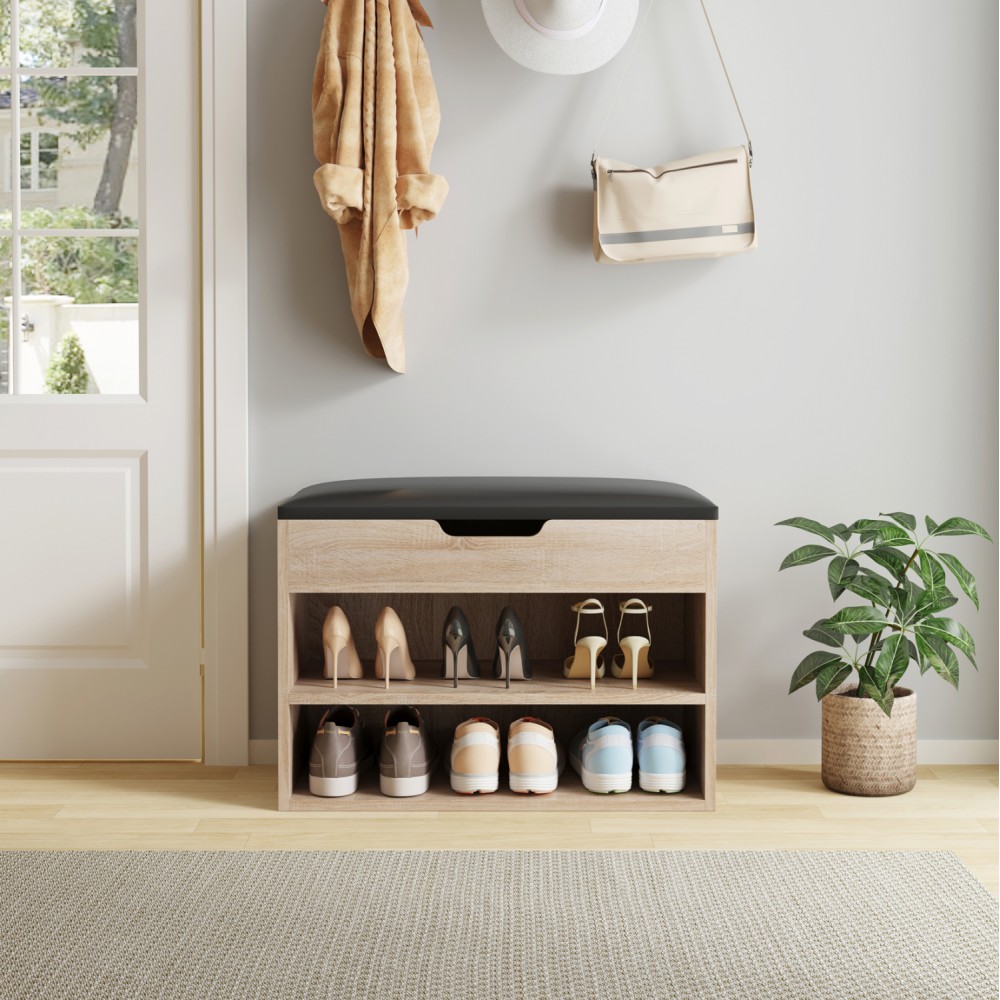 Παπουτσοθήκη με κάθισμα "ROMIR" σε χρώμα σονόμα/καφέ 60x30x44