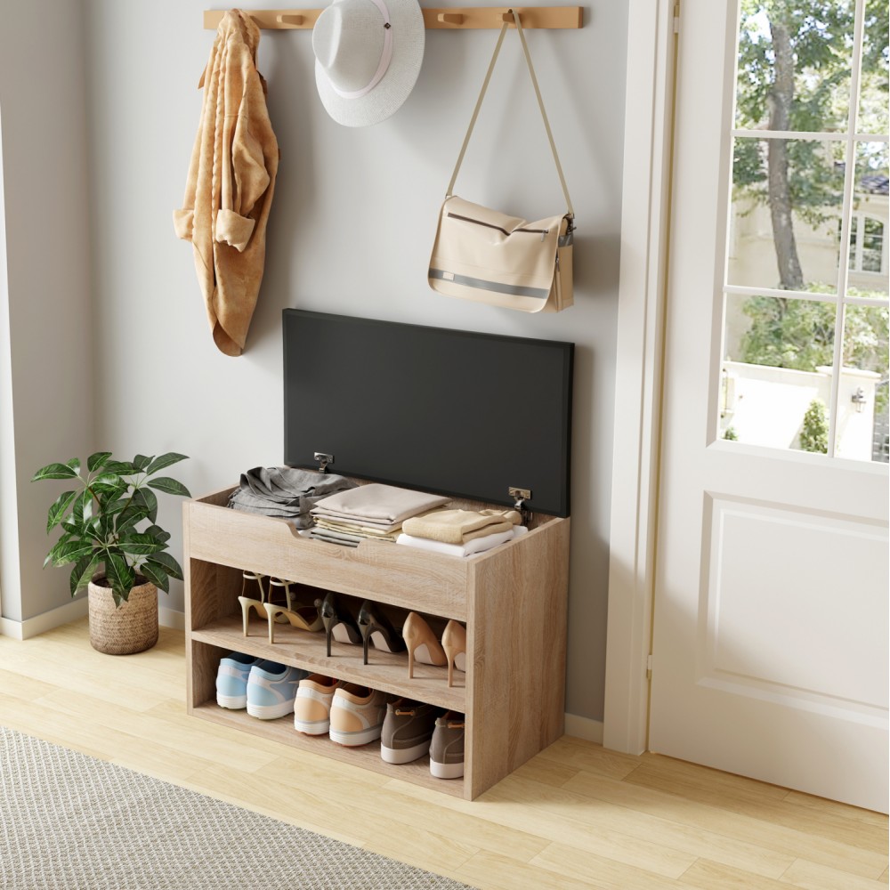 Παπουτσοθήκη με κάθισμα "ROMIR" σε χρώμα σονόμα/καφέ 60x30x44