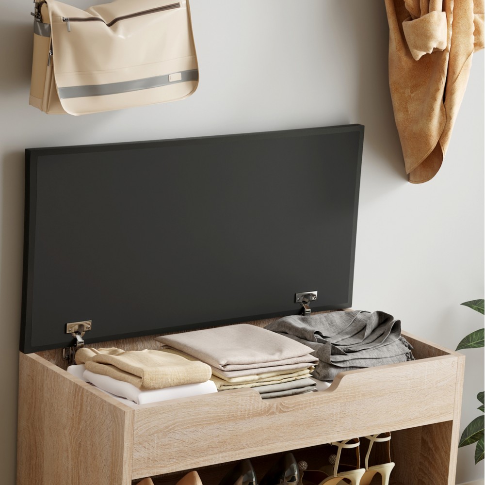 Παπουτσοθήκη με κάθισμα "ROMIR" σε χρώμα σονόμα/καφέ 60x30x44