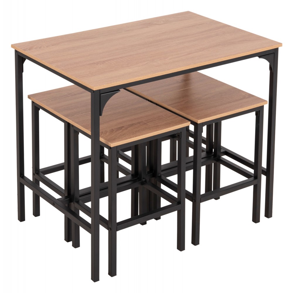 Σετ μπαρ "BOXY" μεταλλικό σε χρώμα σονόμα/μαύρο 100x60x86