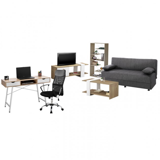 Σετ φοιτητικό πακέτο 6τμχ σε χρώμα σονόμα/λευκό/γκρι 193x82x81