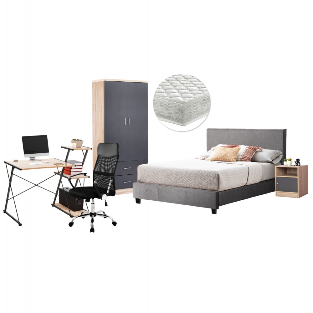 Σετ φοιτητικό πακέτο 6τμχ σε χρώμα σονόμα/μαύρο/γκρι 160x214x97