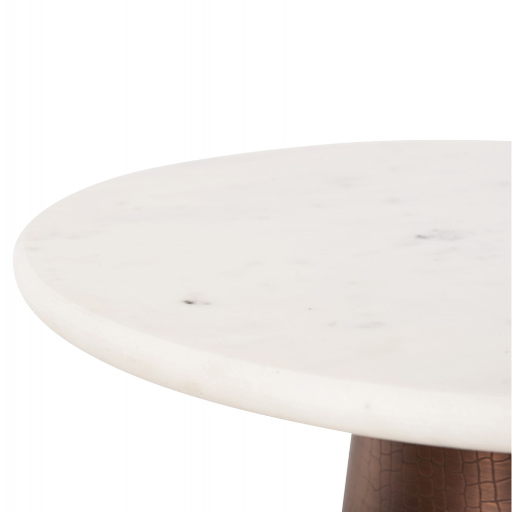 Τραπέζι βοηθητικό "FODEN" από μέταλλο/μάρμαρο σε χρώμα χάλκινο/λευκό Φ40,5x59